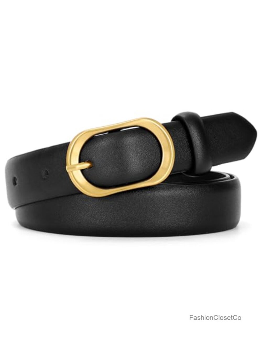 Women's PU Leather Belt with Gold Oval Buckle Adjustable Waist Belt for Jeans